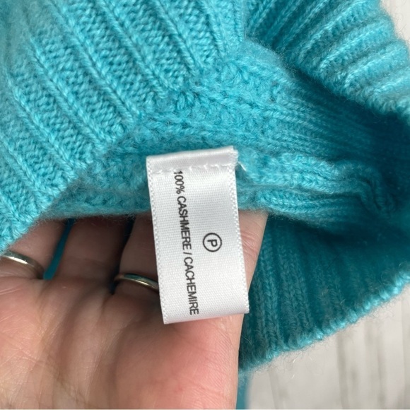 L#T 100% cashmere blue sweater with gray patches Medium - Picture 4 of 6